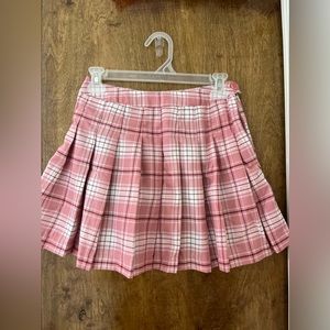 Forever 21 Girls Pink Plaid Pleated Mini Skirt w/ side zipper